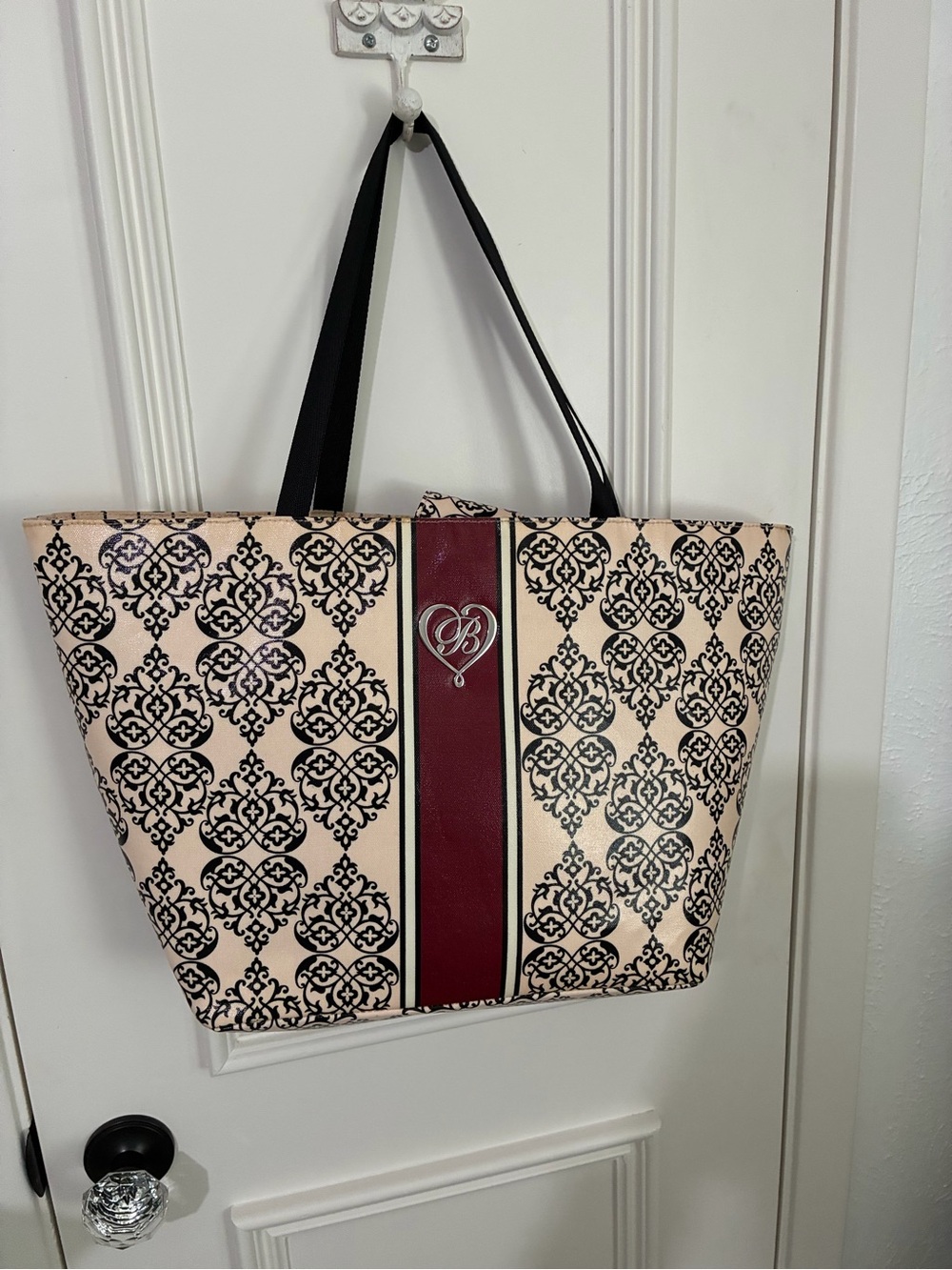Brighton Tote Bag with Burgundy Stripe